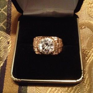 Men’s Moissanite Ring in Rolex Mounting in 14k YG